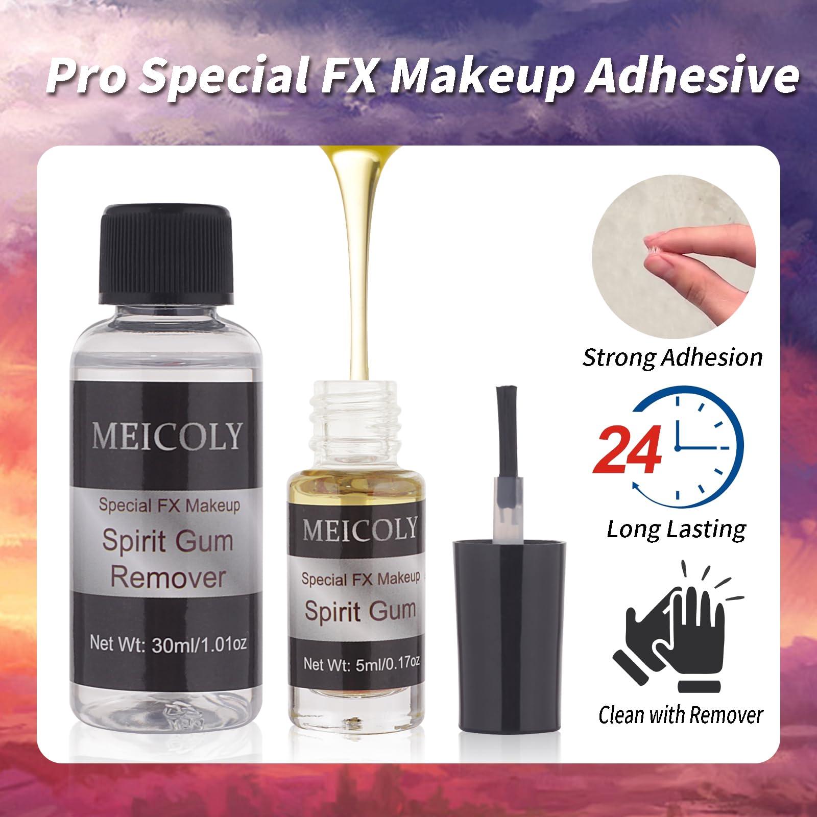 MEICOLY MEICOLY Spirit Gum Adhesive and Remover Combo Kit,Prosthetic Bald Cap Adhesive Glue,Face Skin Glue for Costume,Pro Makeup Glue Adhesive for Face Body Mustache Beard