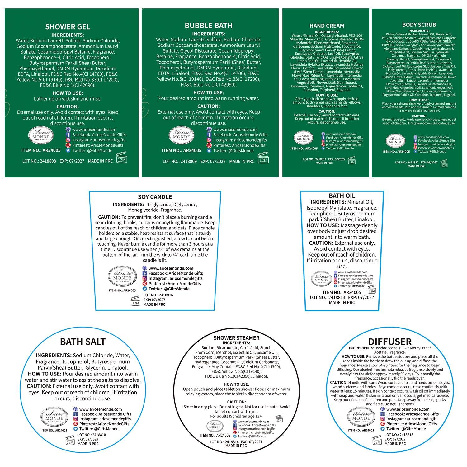 ArioseMonde Gift Baskets for Women, Spa Gifts for Women-13pcs Eucalyptus At Home Spa Kit with Body Salt, Bubble Bath. Relaxing Bath Sets for Women Gift, Birthday Gifts for Women, Mothers Day Gifts for Mom