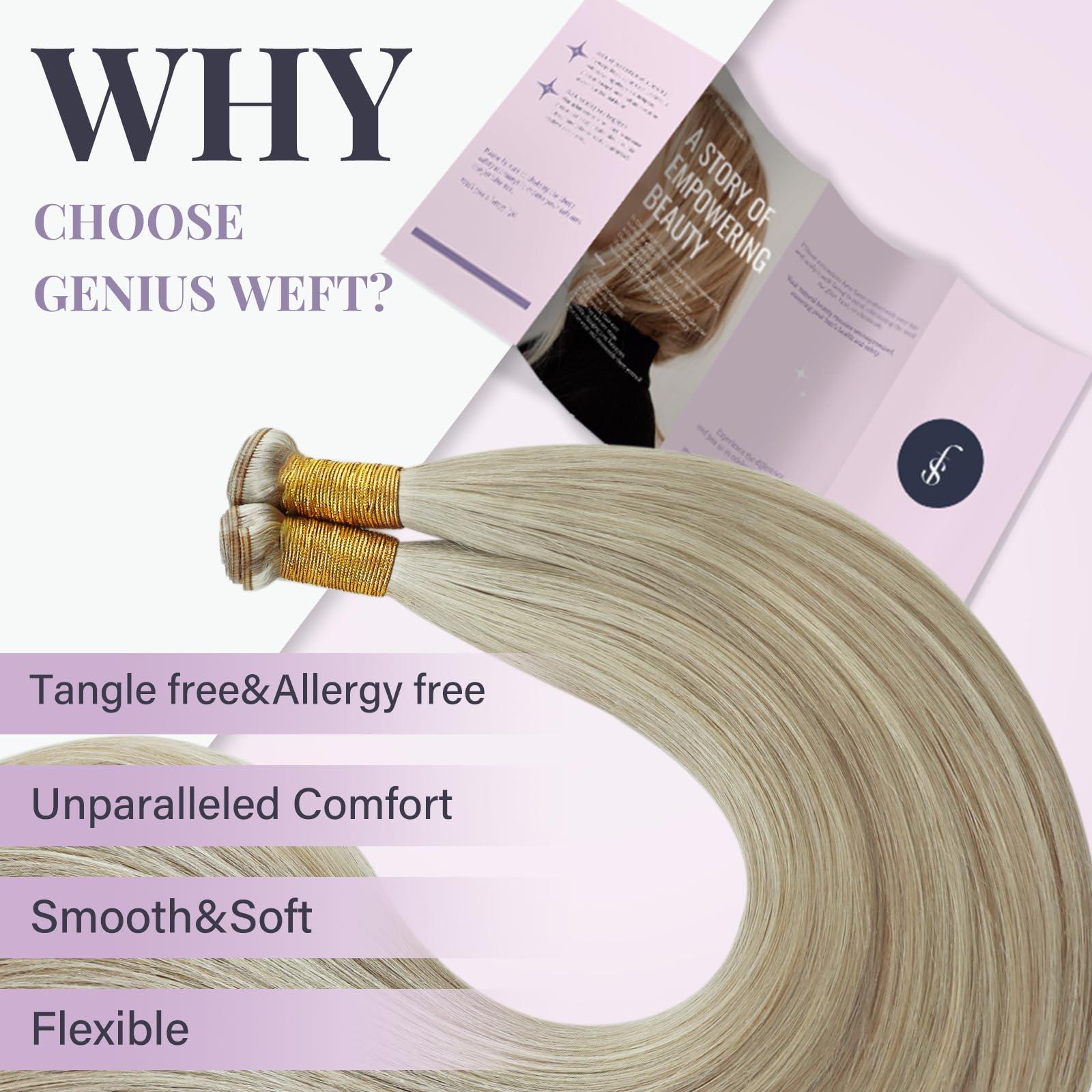 Fshine Fshine Hand Tied Genius Weft 14 Inch 50g Ash Blonde Highlighted Bleach Blonde Sew in Hair Extensions Remy Human Hair Weave Real Human Hair for Women Highlight Hair Genius Weft Natural Hair