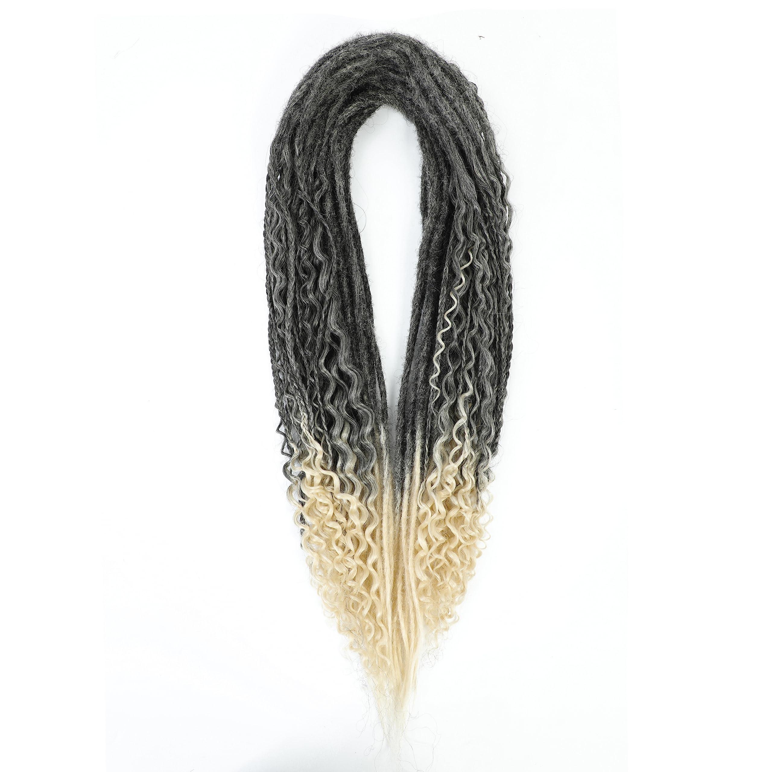Ajsowju Ajsowju Wavy Dreadlocks Synthetic Curly Ends Double Ended Dreadlock Extensions 24inches 10 Strands Thin 0.6cm Soft Black to Blonde DE Dreadlock Extension for Women (Curly 10 Strands, 1B/613)