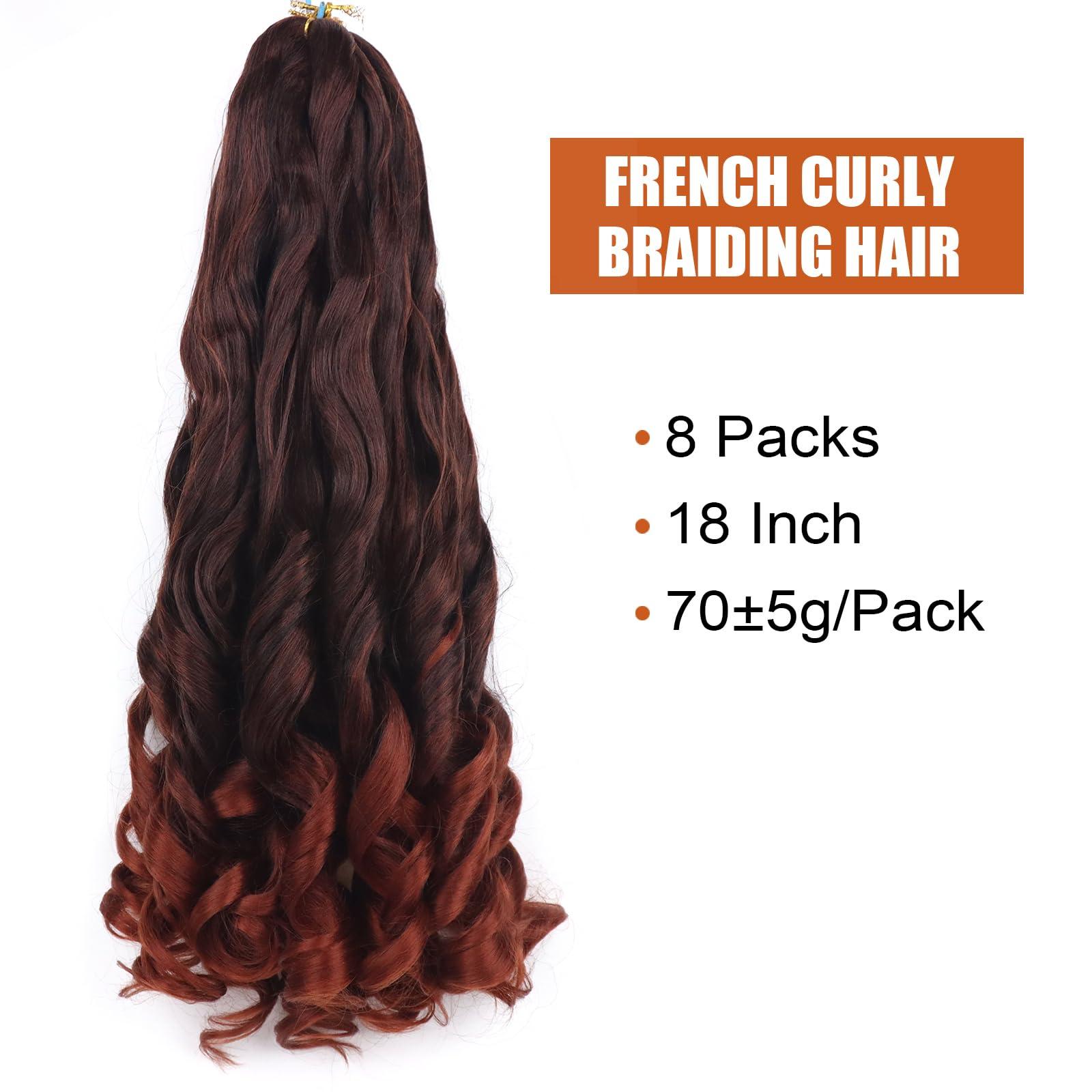 Lianzi French Curly Braiding Hair Pre Stretched Curly Braiding Hair 18 Inch 8 Packs French Curl Braids Spanish Curly Braiding Hair With Curly Ends Wavy Crochet Hair for Black Women(18 Inch/Pack of 8, T350)