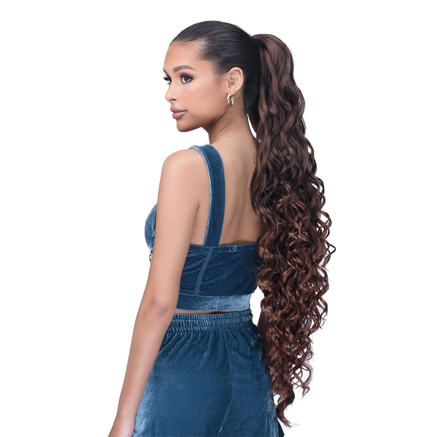 LAUDE&co LAUDE&co Laude Drawstring Ponytail Instant Style UPP005-30 Spring Curl 30\"\" (Topped Off Black and Burgundy T1BBUG)
