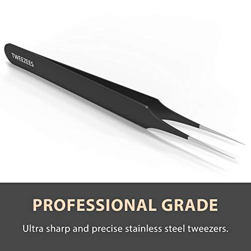Tweezees Ingrown Hair Tweezers | Pointed Tip | 2 Pack | Black | Precision Stainless Steel | Extra Sharp and Perfectly Aligned for Ingrown Hair Treatment & Splinter Removal For Men and Women | By Tweezees
