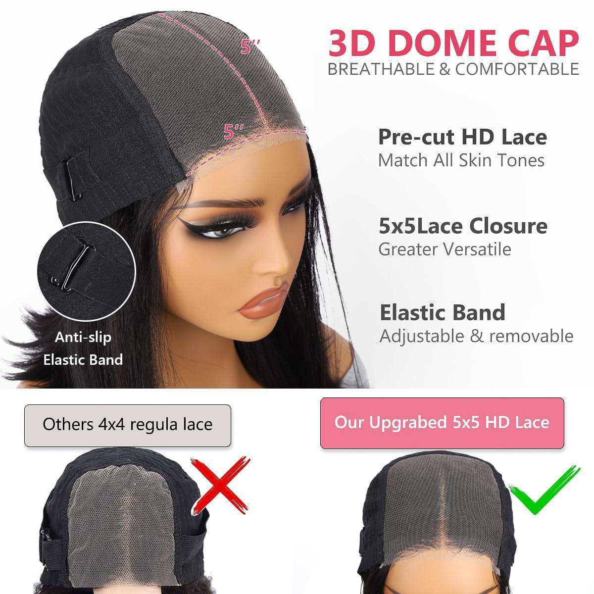 Super idol Super idol Wear and Go Glueless Pre Plucked Pre Cut Bob Wigs Human Hair - 5x5 HD Lace Closure, Short Straight Bob Wigs 180% Density Human Hair For Beginners, 10 Inch (5x5 Glueless BOB Wig, 10 Inch)