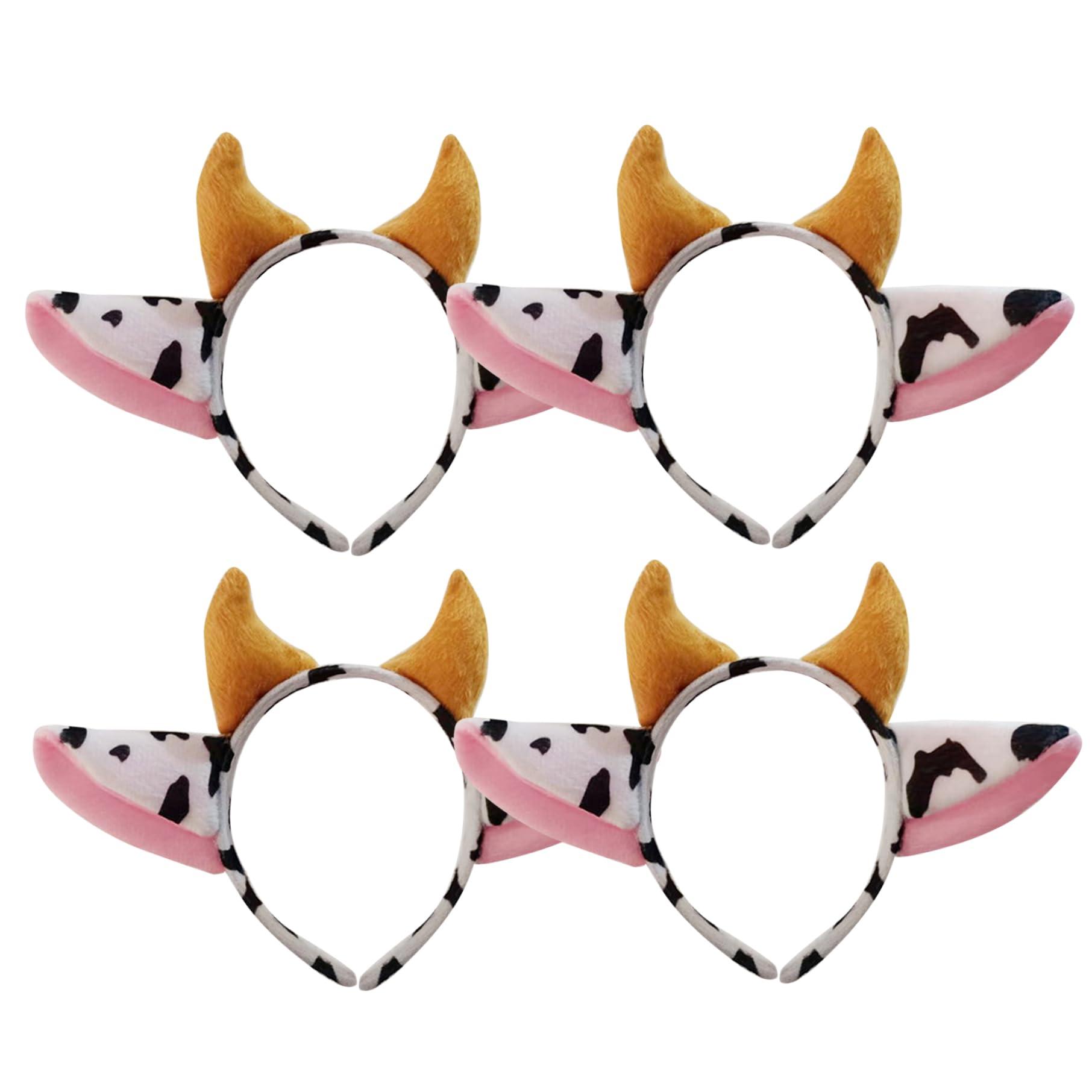 Kalastussaari Kalastussaari Cow Headband 4PCS Soft Plush Cosplay Cow Ear Headband Cute Cow Ears and Horn Hair Hoop Cosplay Costume Accessories for Girls Women Party Fancy Dress Cow Ears Cosplay