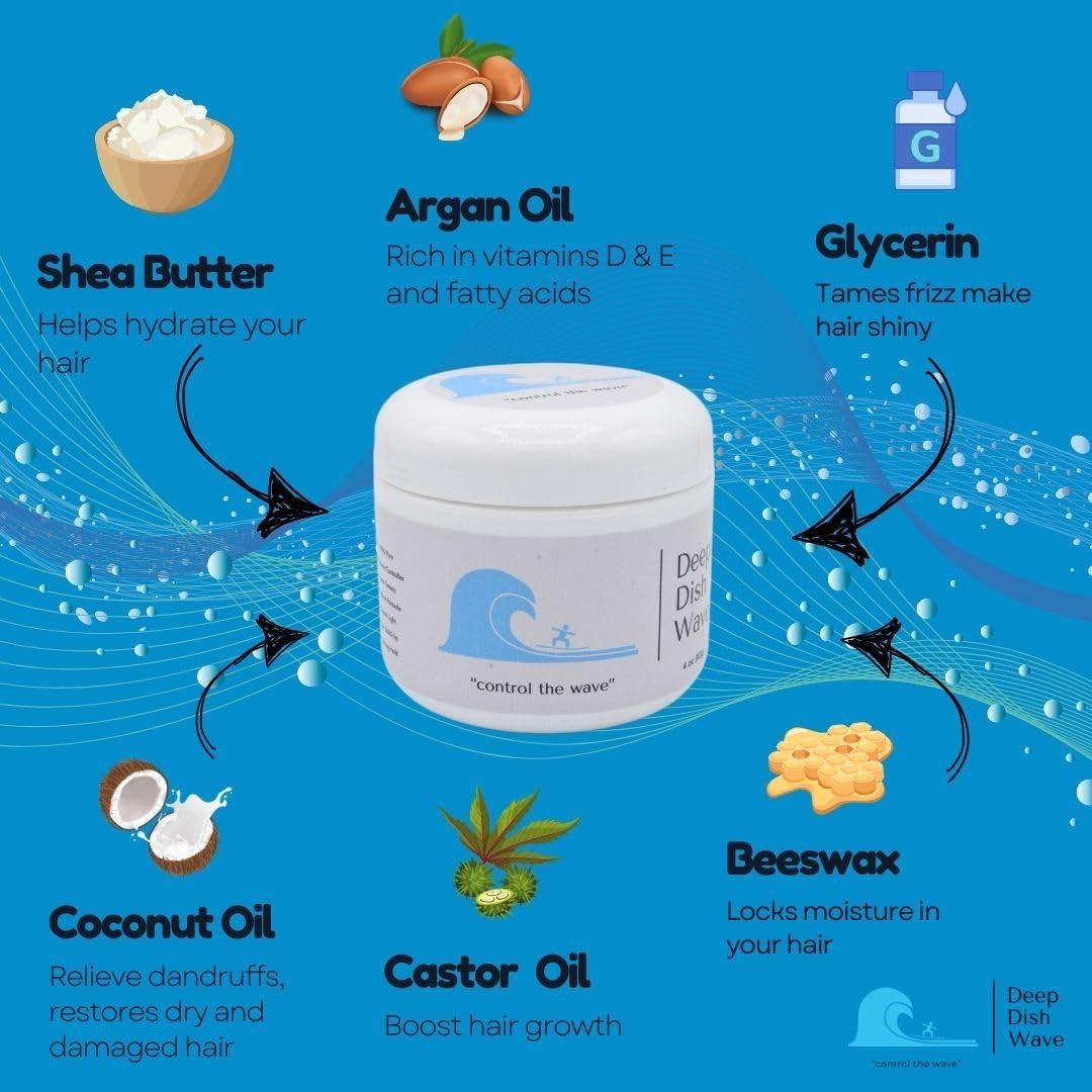 Deep Dish Wave Deep Dish Wave Pomade 100% Pure All Natural 360 Waves Hair Cream - Superior Wave Grease for Men- Wave Butter for Perfect 360 Waves 2oz