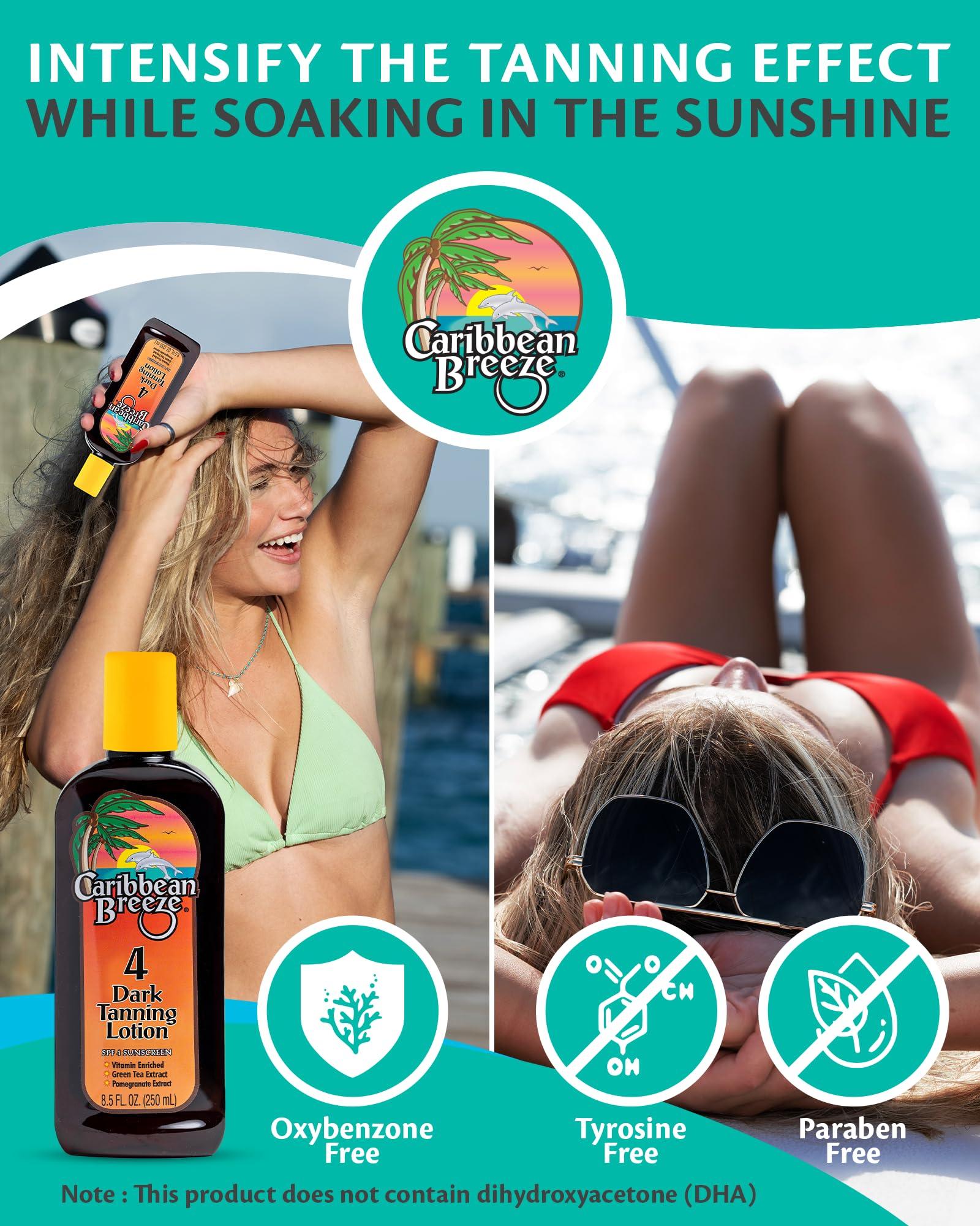 Caribbean Breeze Caribbean Breeze Dark Tanning Lotion for Outdoor Sun, SPF 4 Tanning Accelerator Bronzer with Mango Lime Fragnance, Rich in Anti Oxidants, Natural Green Tea and Pomegranate Extracts, 8.5 oz (250 ml)