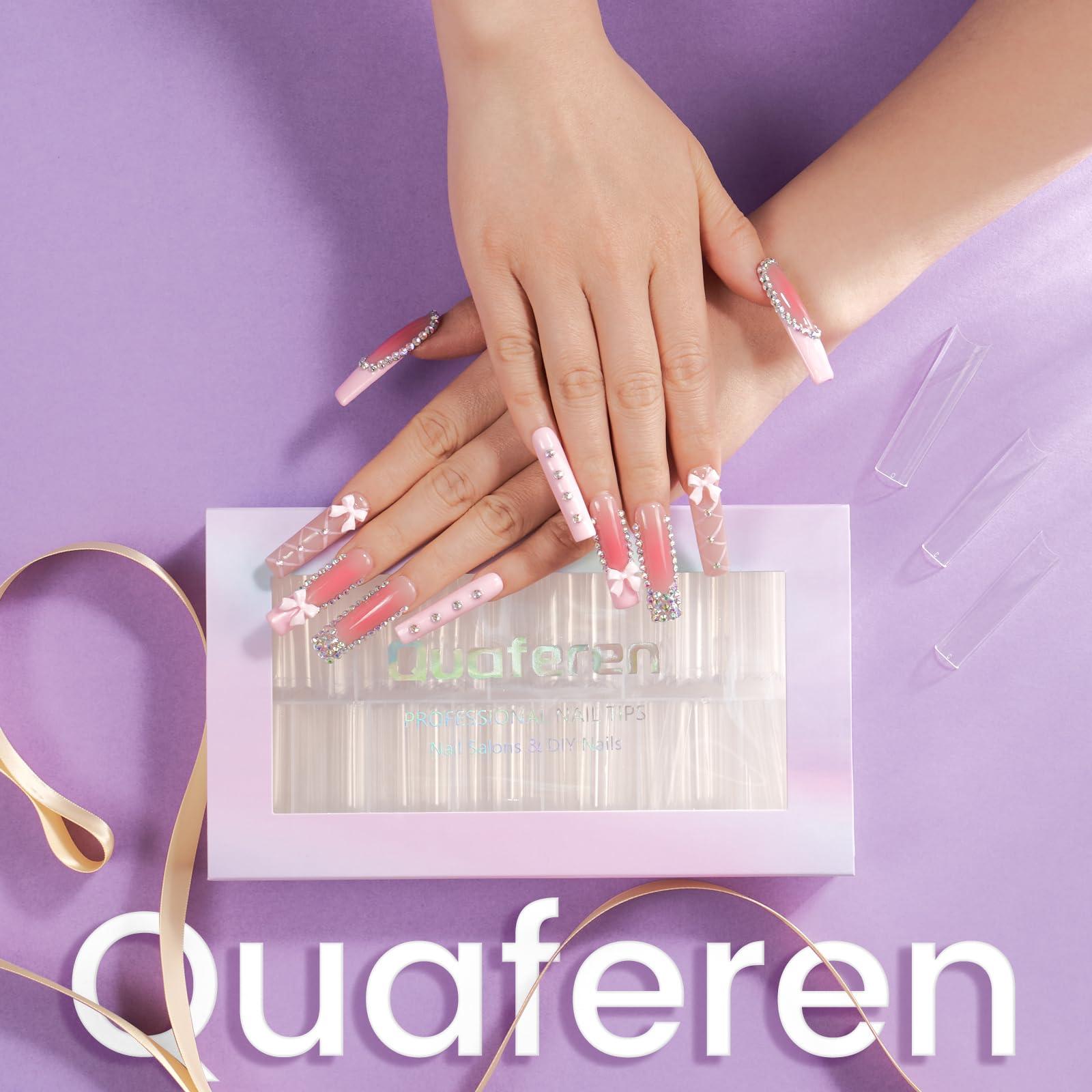 Quaferen Quaferen 504Pcs Clear No C Curve Nail Tips for Acrylic Nails Professional, 3XL Extra Long Tapered Square Straight Acrylic Nail Tips, Half Cover No Crease Nail Extension Tips False Nails for Nail Art