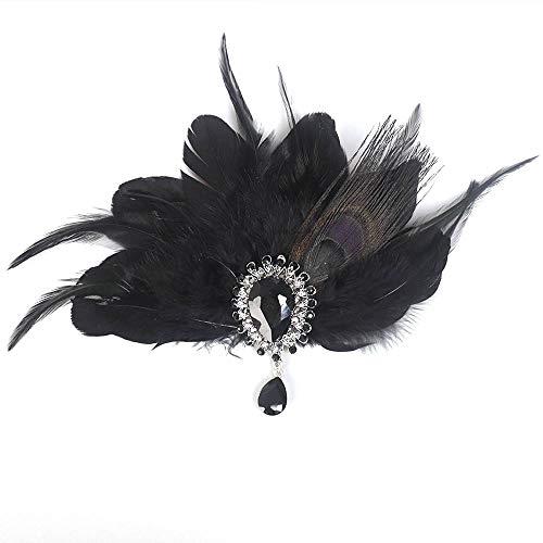 Aimimier Aimimier 1920s Flapper Feather Hair Clip Black Roaring 20s Headpiece Costume Masquerade Gatsby Hair Jewelry for Women and Girls (Style 1)
