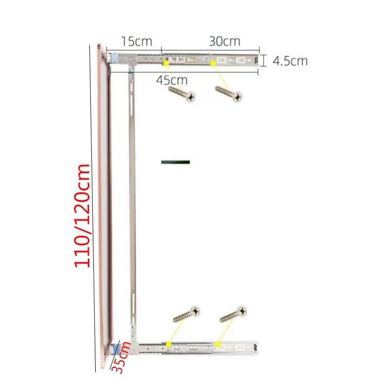 LXP LXP Wardrobe Mirror, Built-in Sliding Mirror Wardrobe, Swing Door Full-Length Mirror, Built-in Rotating Hidden Folding Telescopic Full-Length Mirror 110 * 35cm (Color : Black, Small : 120cm)