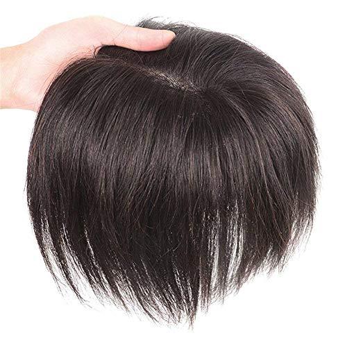 LXUE Real Human Hair Toppers for Short Hair Hand Tied Clip in Topper Hairpiece for White Thinning Hair, 7 x 10cm Dark Brown, 8"
