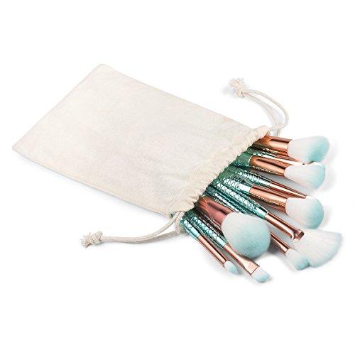 boniss Boniss Mermaid Makeup Brushes set Synthetic Fiber Hair 10Pcs Makeup Brush Kit with Bag Foundation Powder Eyeshadow Eyeliner Blending Blush Lip Concealer Fan Brush Face Cosmetic Tools (Purple blue)