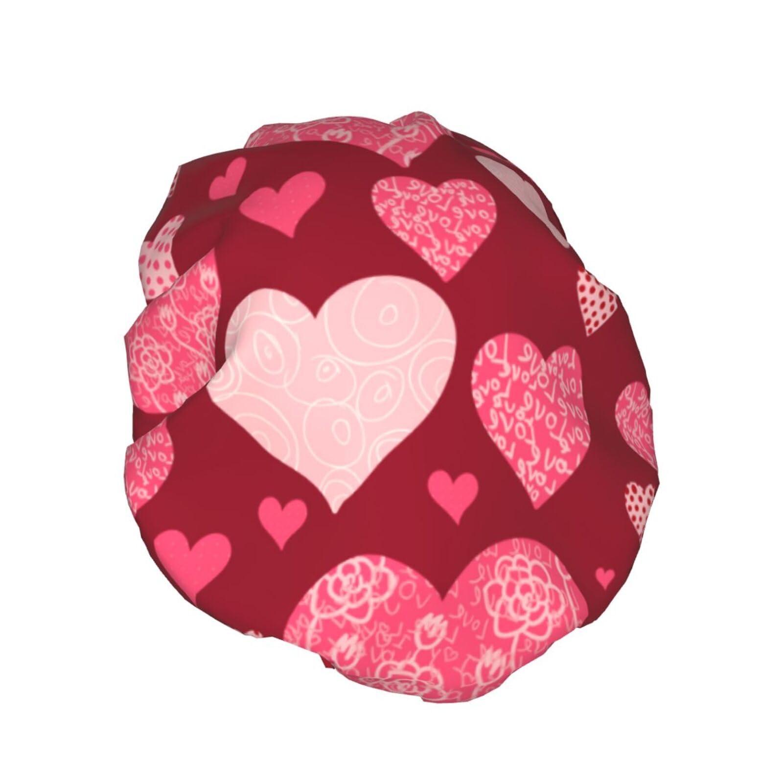 YIPOCH Pink Floral Plaid Hearts Large Shower Cap for Women Men Shower Caps for Women Reusable Waterproof Hair Cap Double Layers Showercap With PEVA Lined & Elastic Band Fashion Shower Bonnet