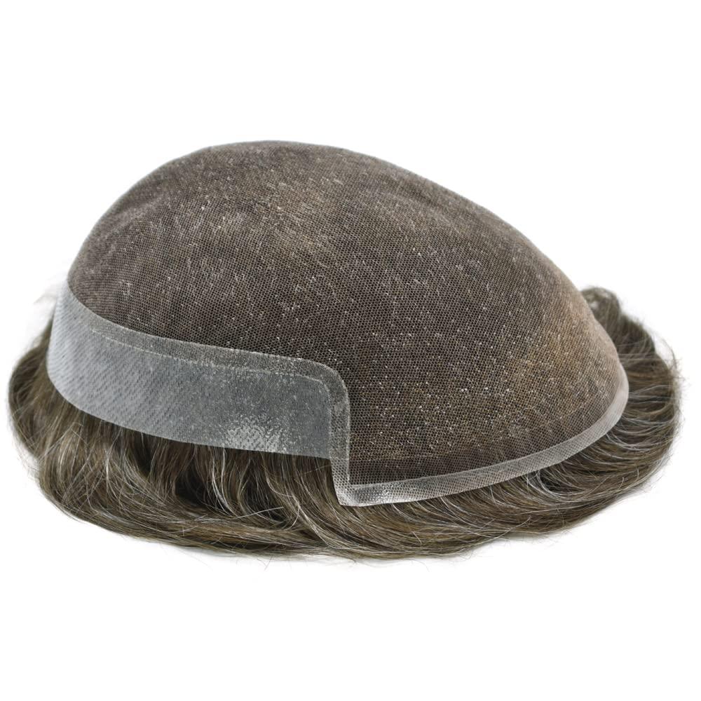 N\\P Men Toupee Human Hair Breathable Lace Toupee For Men Undetectable Hairline Human Hair System Comfortable Men Hair Piece Toupee For Men Gray Blonde Hair (6\'\'x9\'\', #720 #7 Very Light Brown With 20% Synthetic Grey-110% Light To Medium Density)