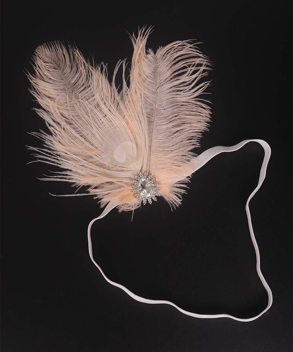 Aimimier Aimimier 1920s Flapper Peacock Feather Headband Pink with Elastic Band Costume Themed Party Feather Headpiece Hair Jewelry for Women and Girls