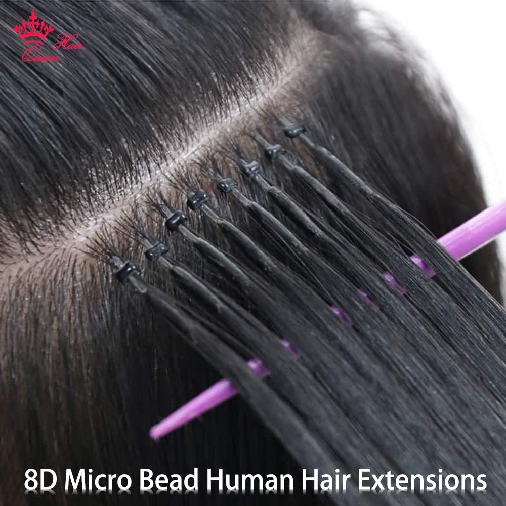 Queen Hair Queen Hair Products 8D Silicone Nano Ring 100% Human Hair Micro Links Micro beads Hair extension Invisible Mini Silicon Beads Easy to Install (26inches, 8D Silicone Nano Ring)