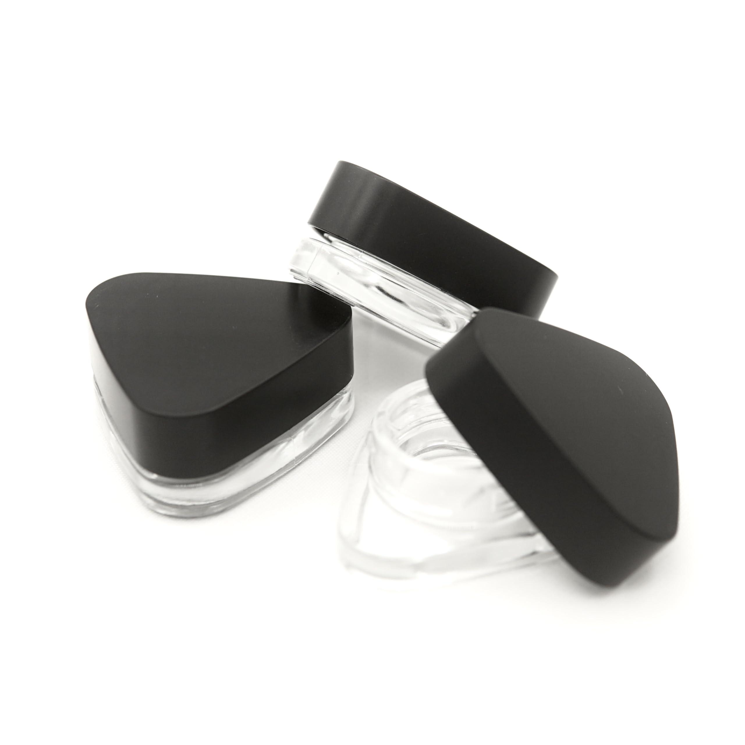CannaAroma Child Proof 5ml Triangle Jar Glass Containers (60 Pack) - Triangle Jars (Black Lid)