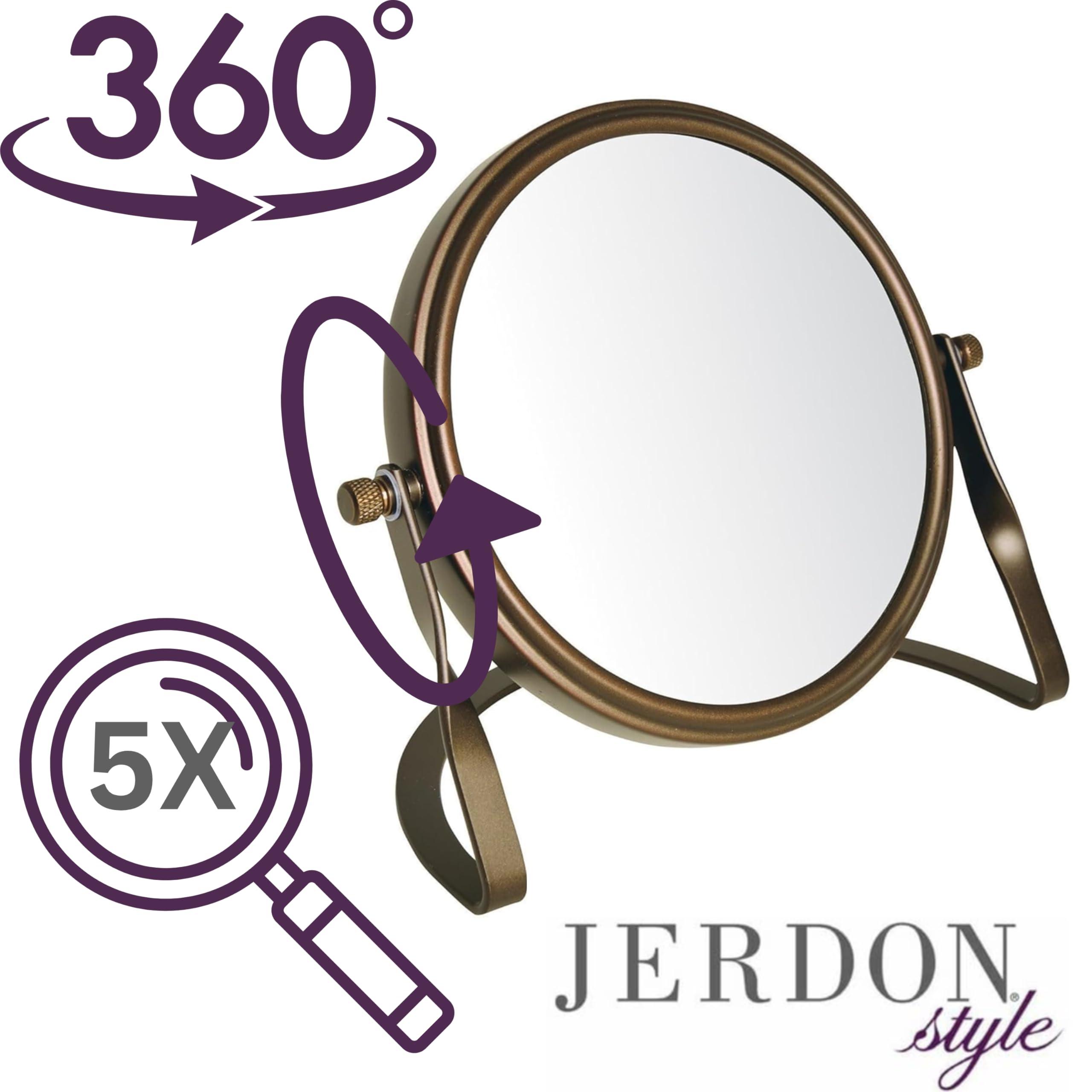 Jerdon Model\'s Choice JERDON Tabletop Vanity Makeup Mirror with Bronze Finish  5.5 Diameter Mirror with 5X-1X Magnification  Model MC113BZP