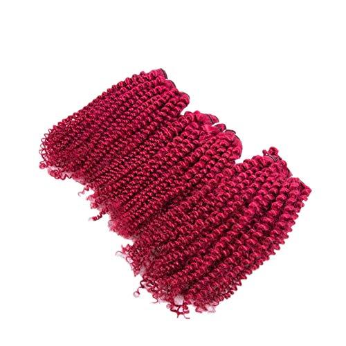 Generic Cloud Hair Double Wefted Burgundy Kinky Curly Human Hair Weaves 3Pcs Bugs Color Afro Curly 3Bundles Hair Extensions 300G (14 16 18 inch)
