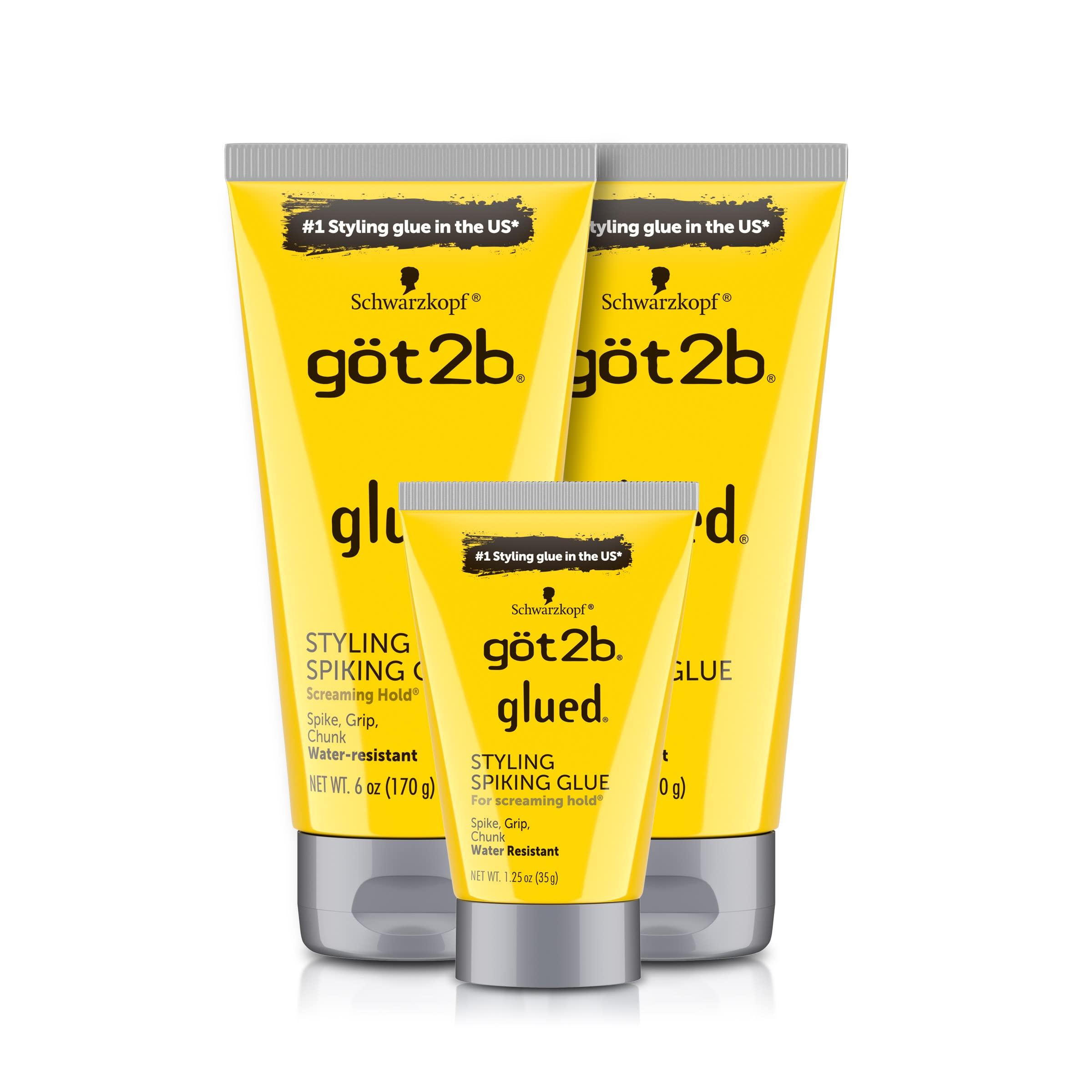 Got2B Got2B Glued Spiking Hair Gel Bundle - 2 x 6 oz + 1 x 1.25 oz Tubes Glued Brows & Edges Gel