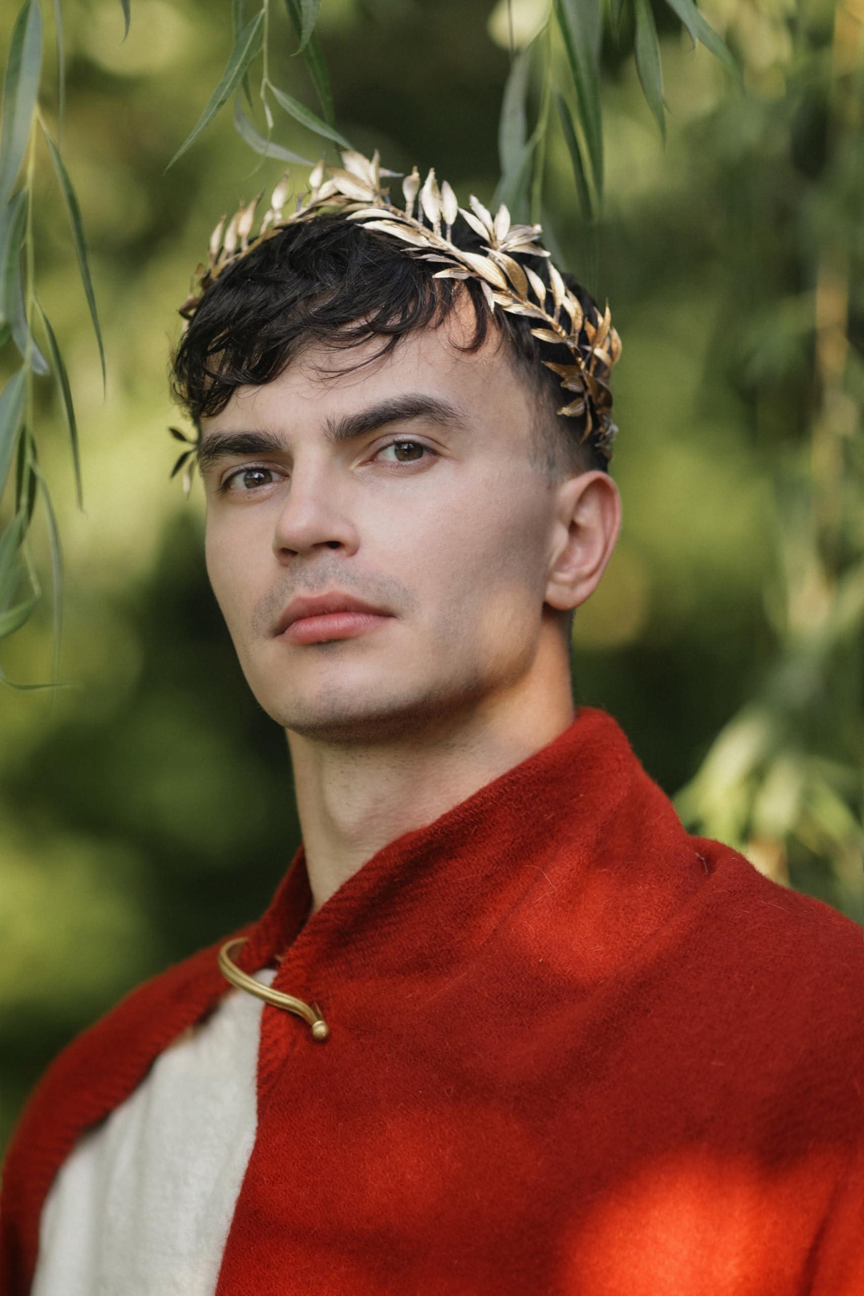 MOSTORY MOSTORY Golden Greek Laurel Crown - God Elf Leaf Headpiece Royal Kings Headband Elven Circlet for for Adult Queen Renaissance Halloween Cosplay Outfit