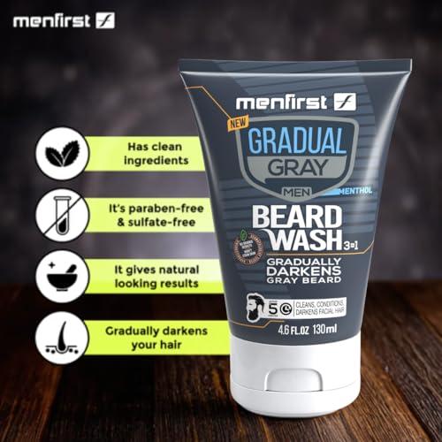 MENFIRST MENFIRST Gradual Gray - Good Bye Gray Hair- 3-in-1 Shampoo, Conditioner, Beard Wash, Beard Balm and Hair Pomade for Dark Shades - 5 Pack Bundle