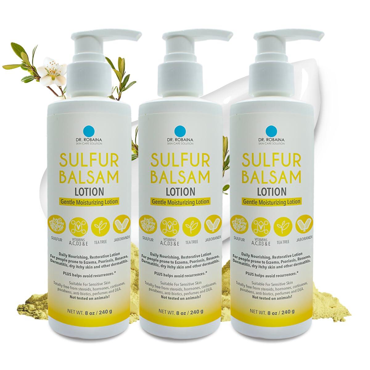 Dr. Robaina Dr. Robaina Sulfur Balsam Lotion Daily Moisturizing Lotion for Eczema and Psoriasis Relief Soothes Redness, Hydrates Sensitive Skin Natural Ingredients Made in the USA (Pack of 3)