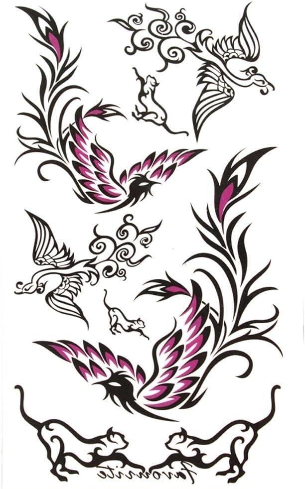 DRAISE Waterproof Temporary Tattoos Temporary Tattoos Black and Purple Phoenix Waterproof and sweat tattoo sticker