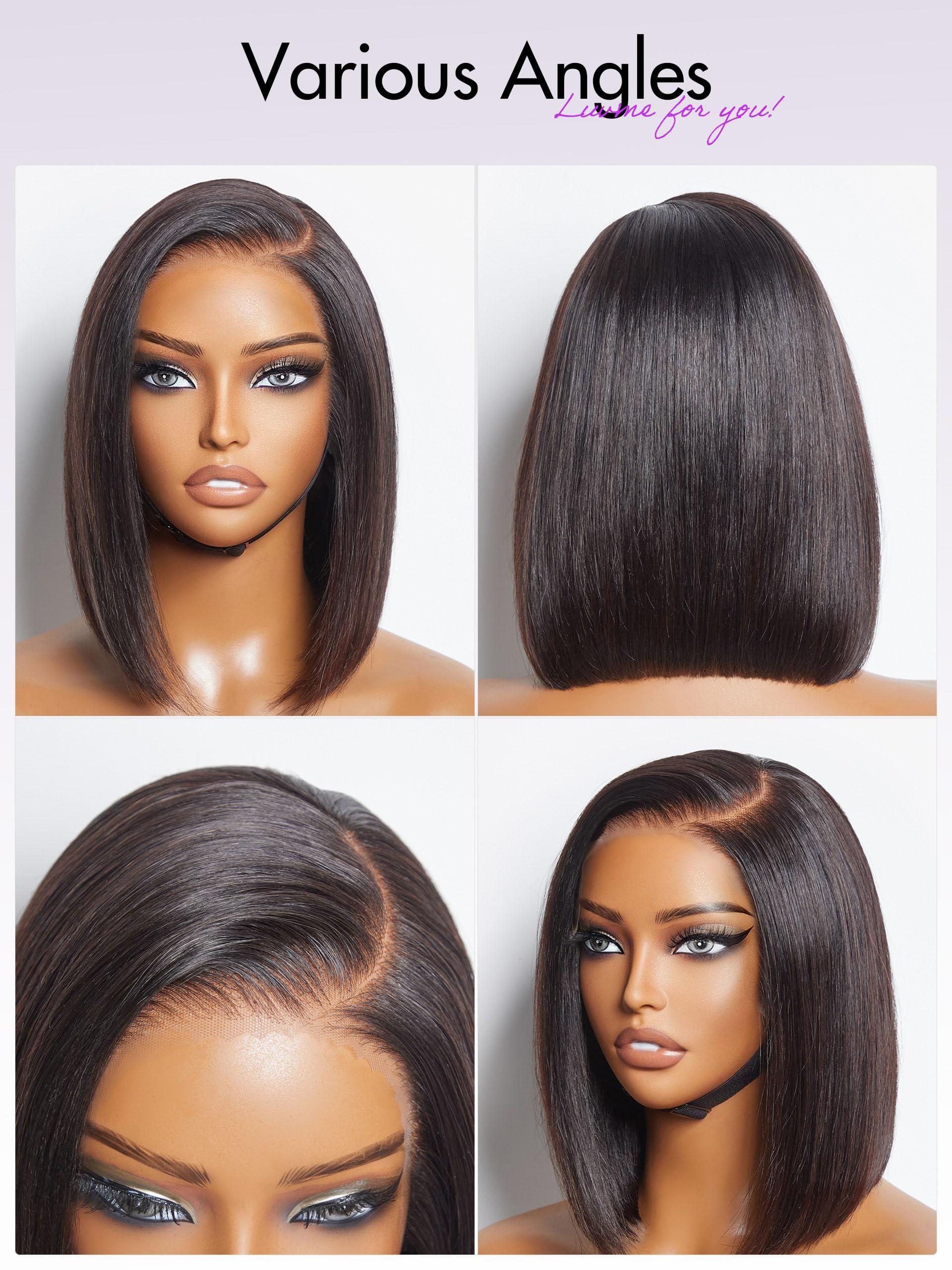 LUVME HAIR LUVME HAIR 10Inch Glueless Lace Front Bob Wig, 100% Human Hair, 13x5x1, Side Part, Straight, Modern, for Women
