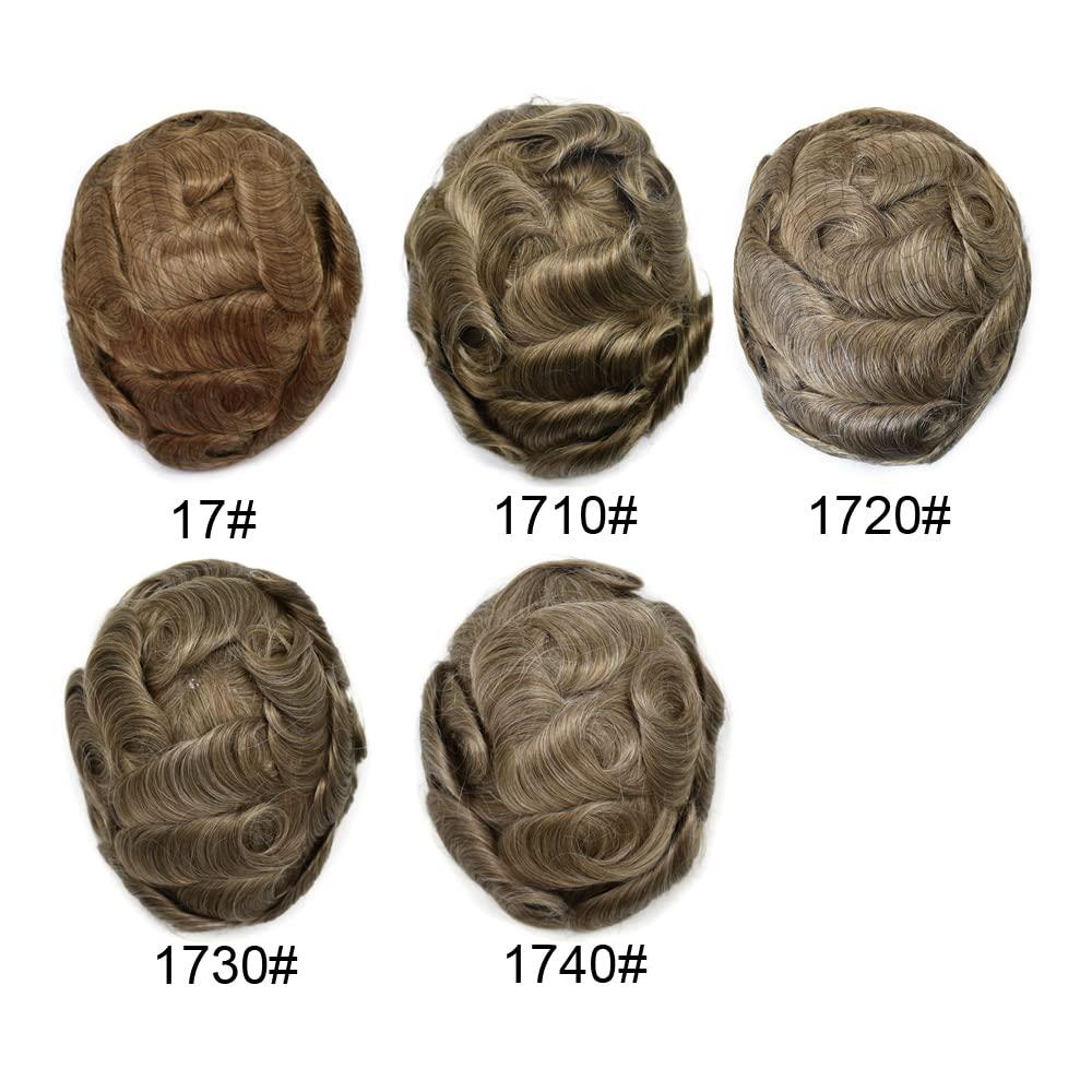 LYRICAL HAIR LYRICAL HAIR Toupee for Men Human Hairpiece Hair System Replacement Fine Mono Lace Durable PU Poly Skin Monofilament Wig Black Brown (8\"x10\", 1740# - 17# Dark Ash Blonde+40% Gray)