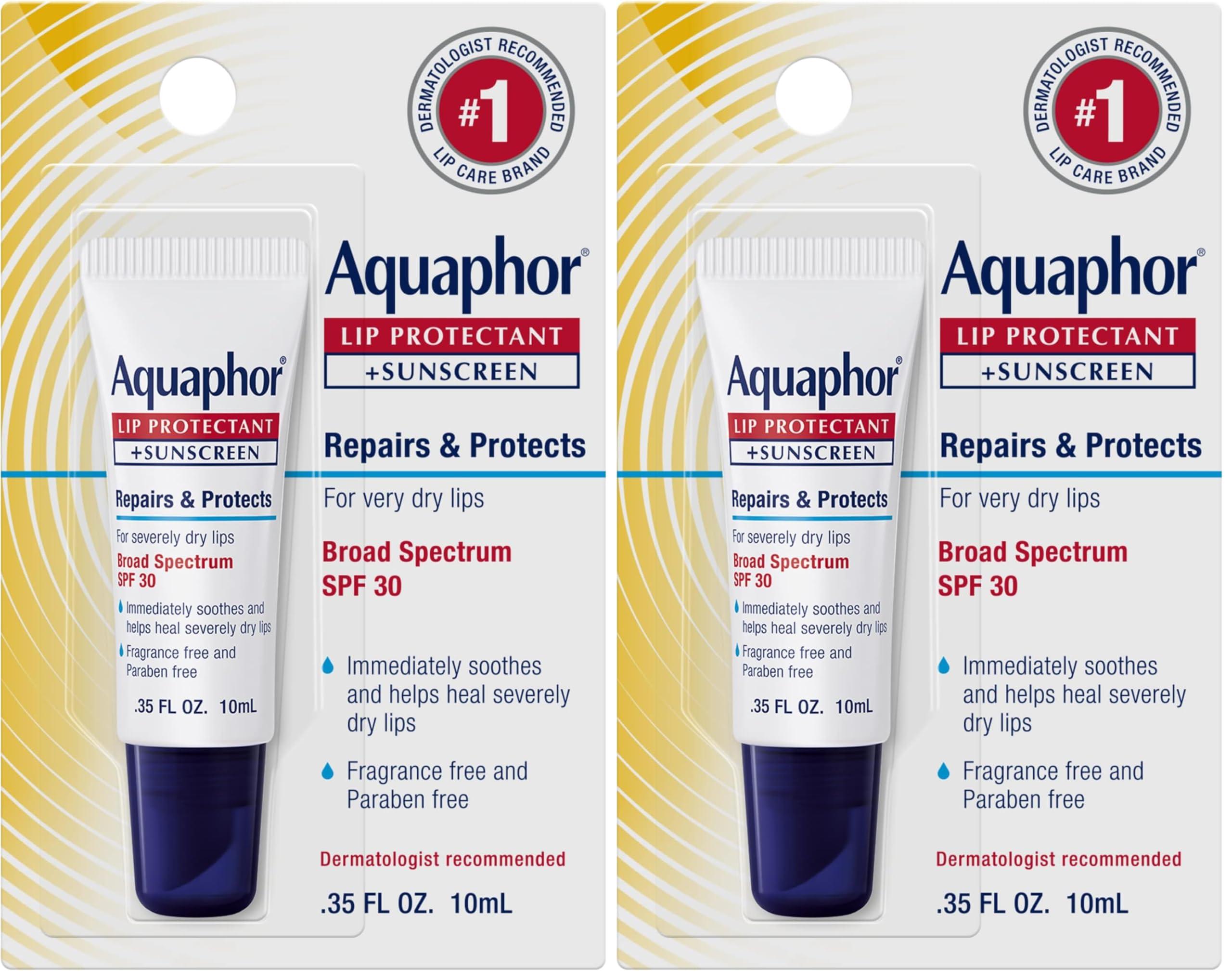 Aquaphor Aquaphor Lip Repair Lip Balm with Sunscreen, Lip Protectant, Lip Balm SPF 30, 0.35 Oz Tube (Pack of 2)