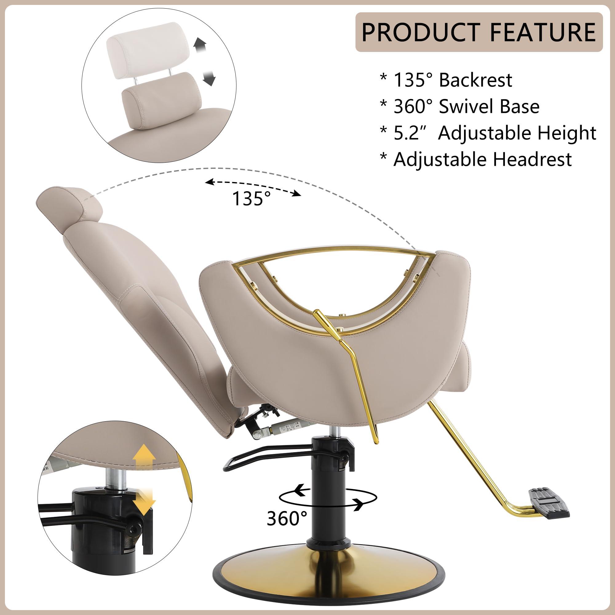 YOCONYO YOCONYO Barber Chair, Reclining Hair Salon Chair, 360 Degrees Swivel Styling Chair, Height Adjustable Hydraulic Shampoo Chair, Spa Equipment (Gray)