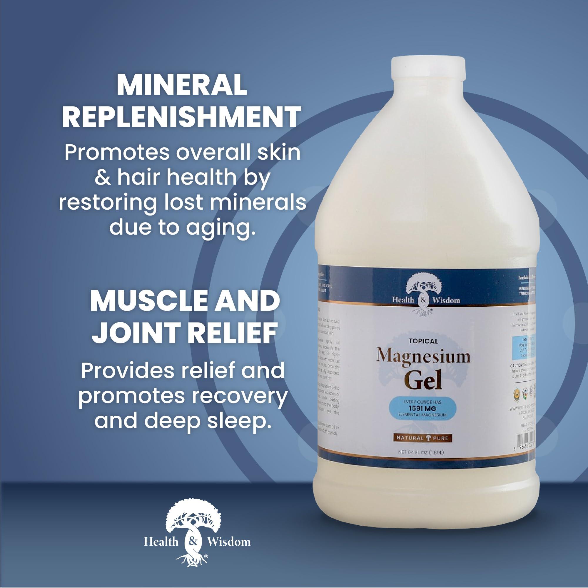 Health and Wisdom Health and Wisdom Topical Magnesium Gel with Seaweed Extract - Magnesium Gel Topical for Muscles, Magnesium Topical Gel, Gel Magnesium, All Natural Magnesium Gel, Magnesium Chloride Gel - 64 Fl Oz