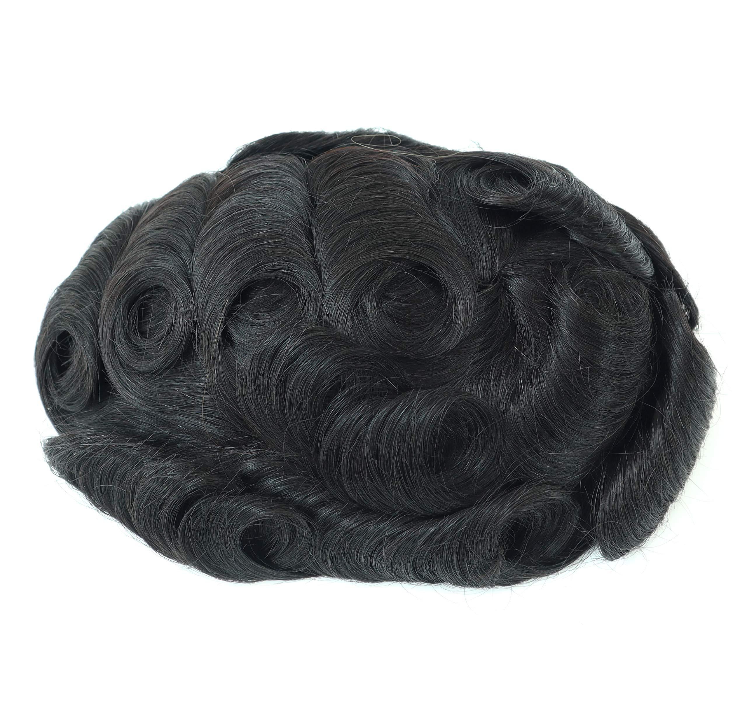 Hair Nature Mens Toupee Real Human Black Hair Replacement System Hair Cutting System for Men Thin Skin Real Gents Hair Fine Mono Toupee Hairpieces 7x9