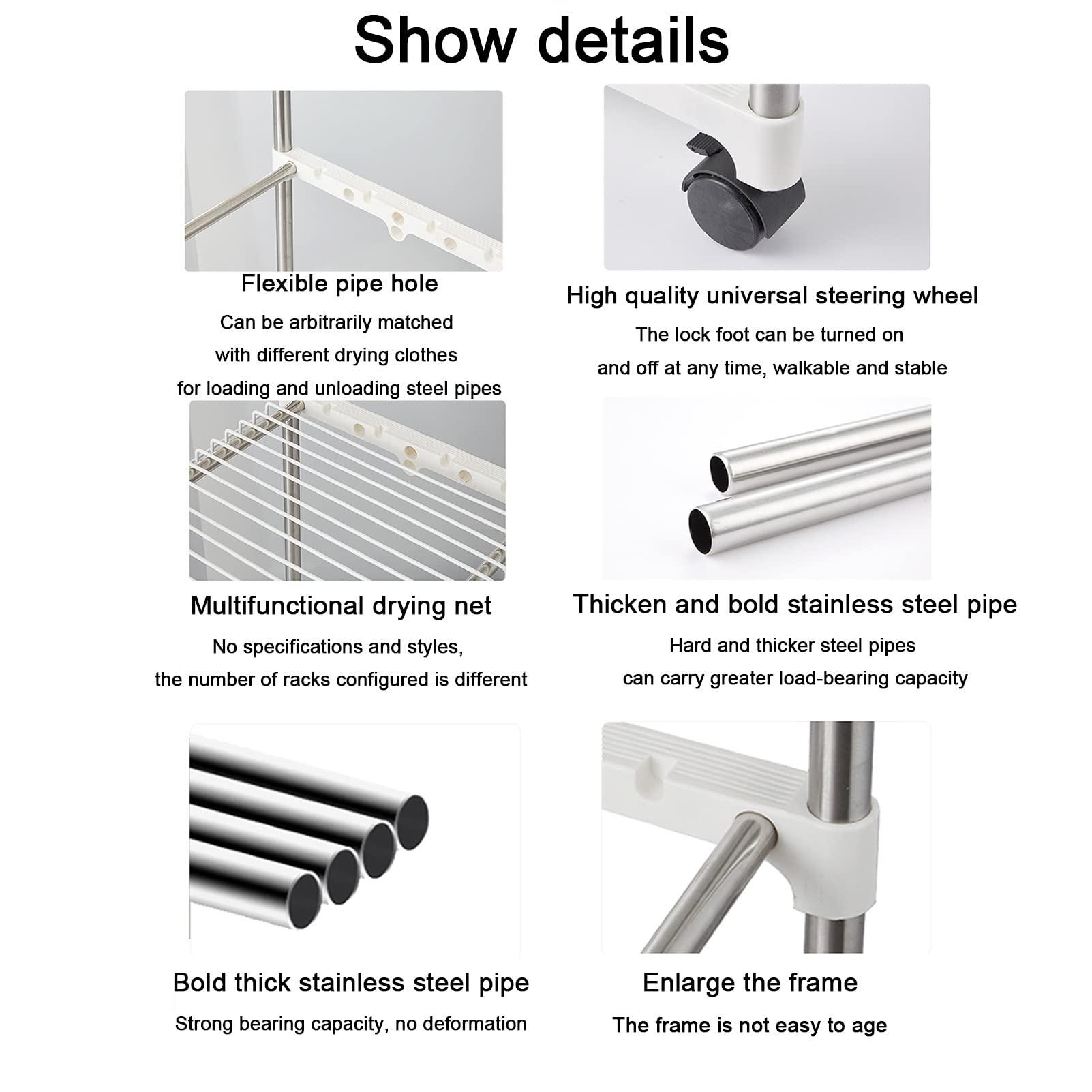 Household Products 3-Layer Stainless Steel Towel Rack, Commercial Floor-Standing Towel Drying Rack Rolling Trolley, Car wash Beauty Salon Barber and Hair Salon Dedicated Floor Drying Rack Multi-bar Rack