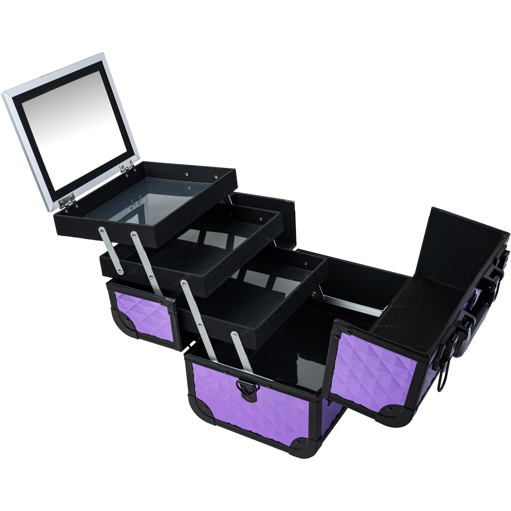 SHANY SHANY Premier Fantasy Professional Makeup Train Case Cosmetic Box Portable Makeup Case Organizer Jewelry storage with Locks, 3 Trays,Makeup Brush Holder and Cosmetics Mirror - Amethyst