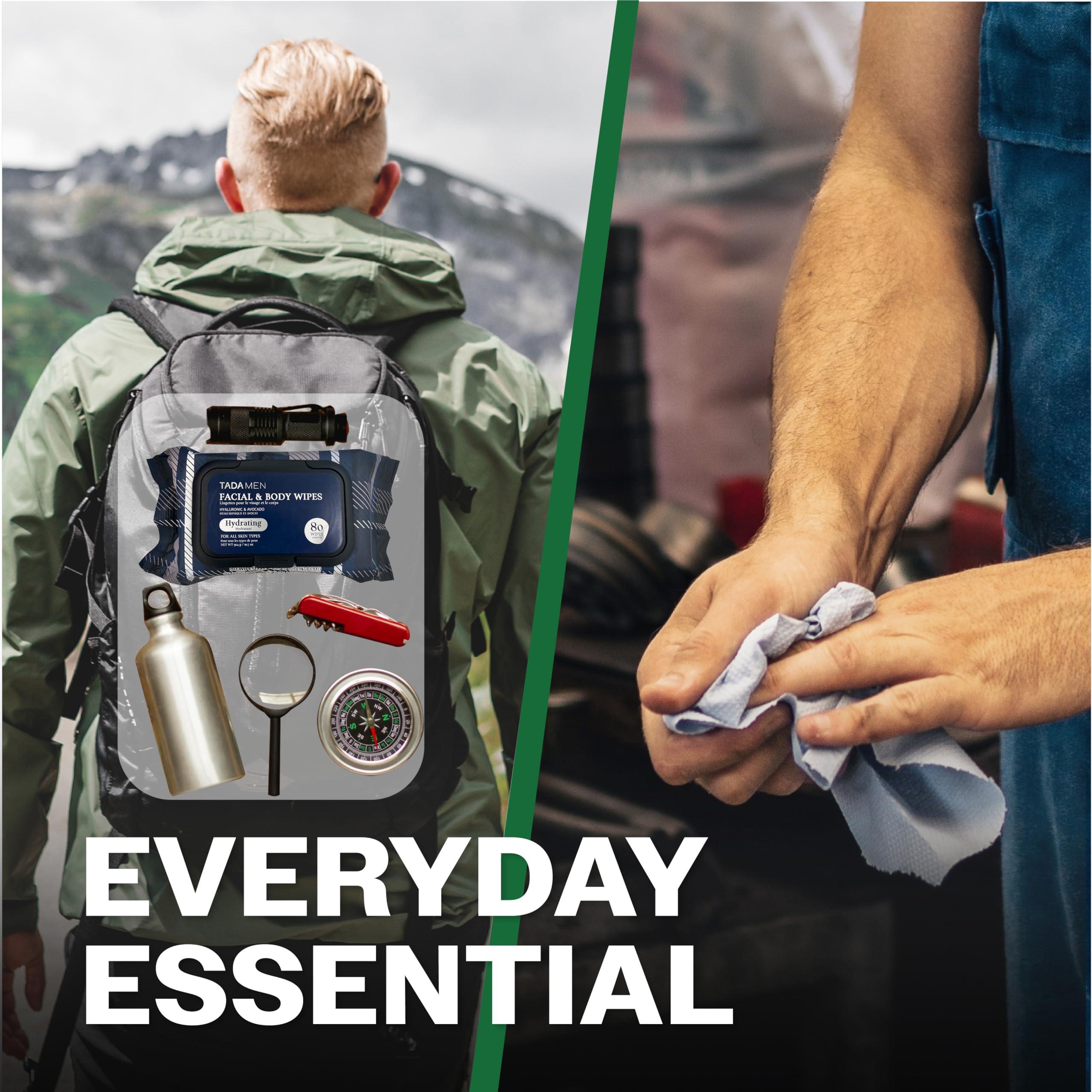 TADA BEAUTY TADA Men - Face Wipes for Men & Body Wipes for Adults No Rinse, Face Cleansing Wipes & Body Cleansing Wipes for Adults Bulk Gym, Running, &Outdoor Activities - Green tea & Hyaluronic (2PK Mix)