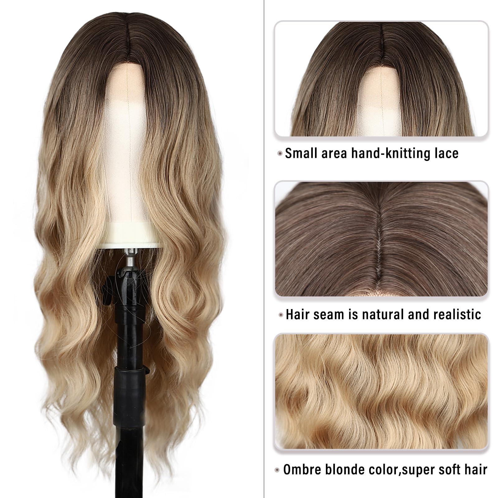 BEAUTIFA BEAUTIFA Dirty Blonde Wig, Long Blonde Wavy Wigs for Women 26 Inch Middle Part Natural Curly Synthetic Wig Heat Resistant Fiber Wig for Daily Party Use
