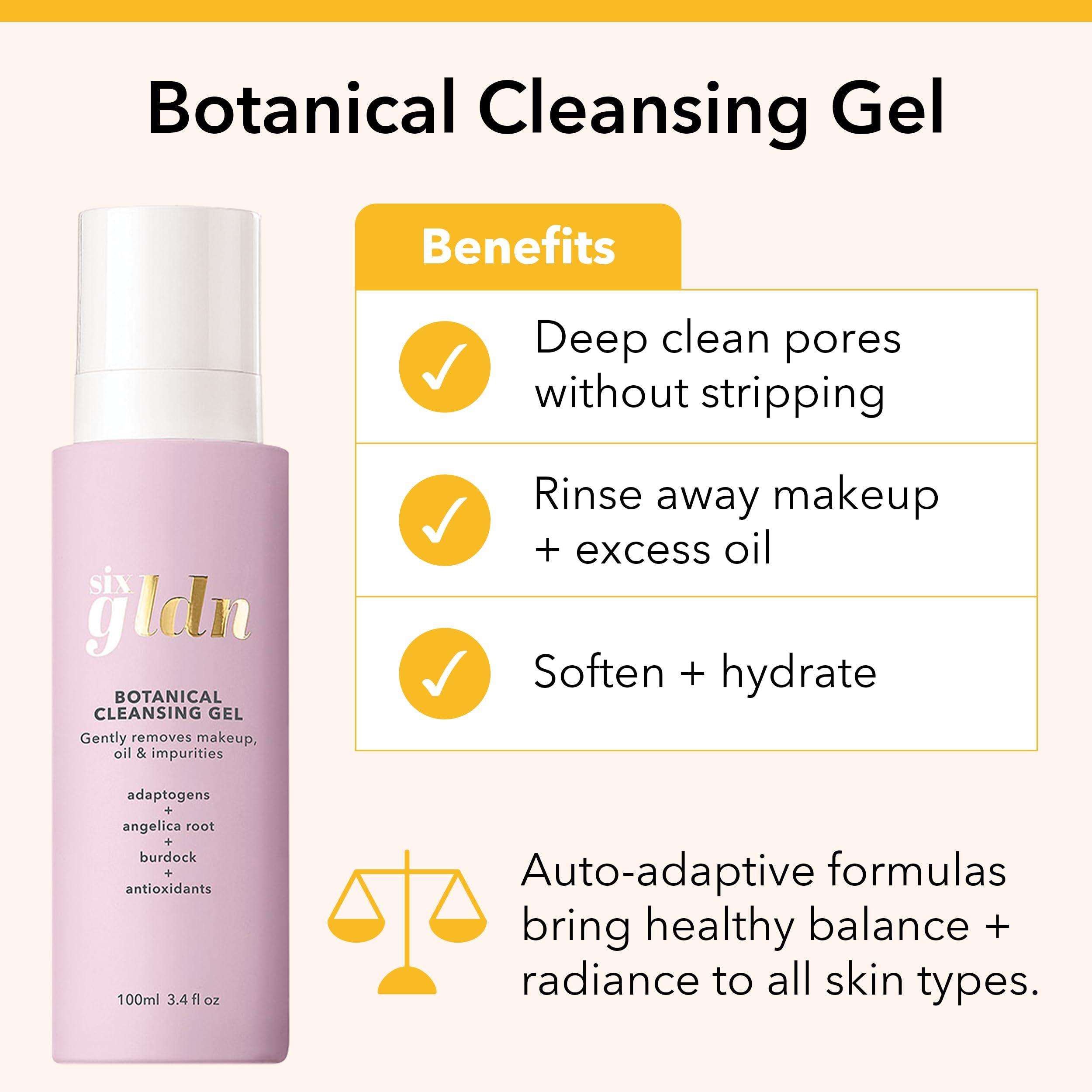 Six Gldn Six Gldn Botanical Cleansing Gel, Revitalizing Foaming Cleanser with Ginseng, Gentle Face Wash & Makeup Remover for All Skin Types, Cleanses, Balances & Hydrates - Vegan Korean Skincare, 100 ml