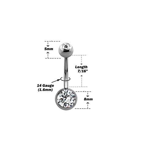 Satix Satix Belly Piercing Kit - 14G Titanium Belly Button Ring 7/16" 8mm and 5mm Gem Ball Navel Ring with Navel Piercing Needle, A-lcoholPad, Gloves, Forceps Clamp Tool Kit for Women Men