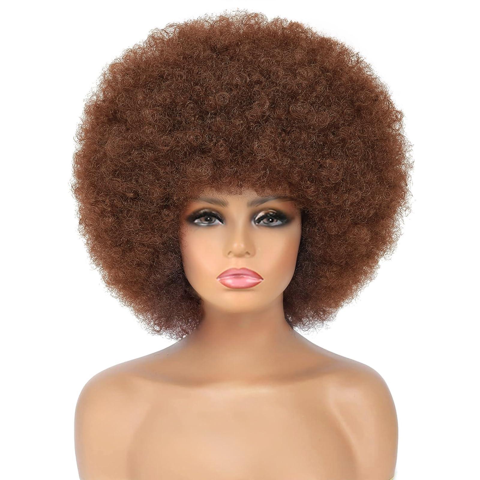 BEAUTIFA BEAUTIFA Afro Wig, Brown Afro Wig 70s for Women Curly Afro Wigs with Bangs Short Afro Curly 70s Wig Bouncy Soft Hair Synthetic Puff Big Afro Wig for Daily Party Use
