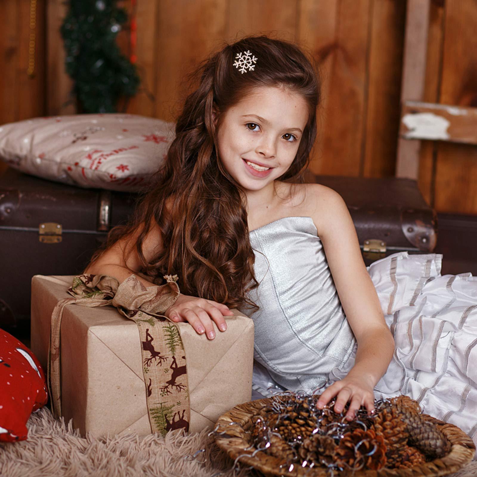 Lurrose 4Pcs Snowflake Hair Clips Christmas Snow Bobby Pins Alloy Pins Xmas Hair Accessories Party Favors