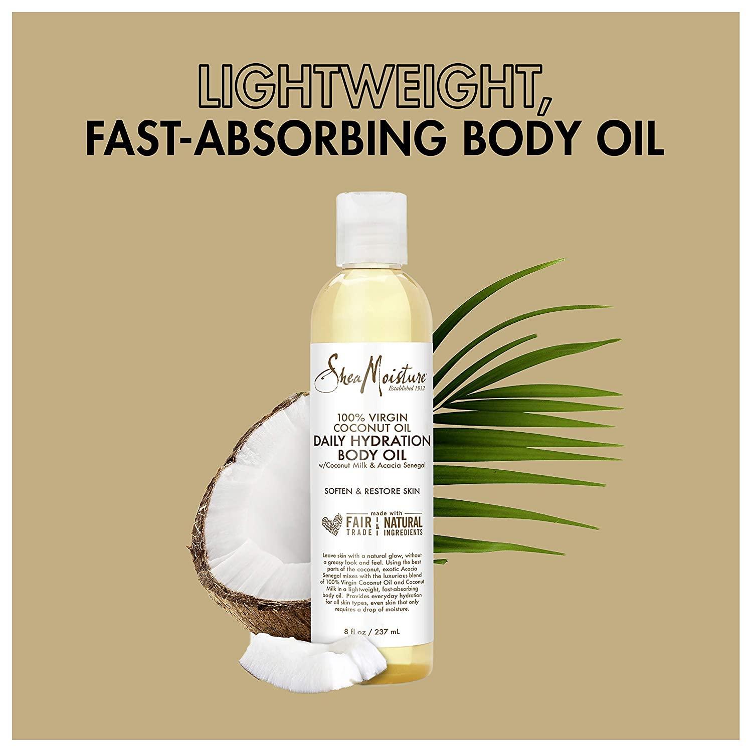 SheaMoisture SheaMoisture Body Oil, Daily Hydration 2-Pack Lightweight, Non-Greasy Moisturizer with 100% Extra Virgin Coconut Oil, Coconut Milk, and Acacia Senegal, 8 Oz Ea