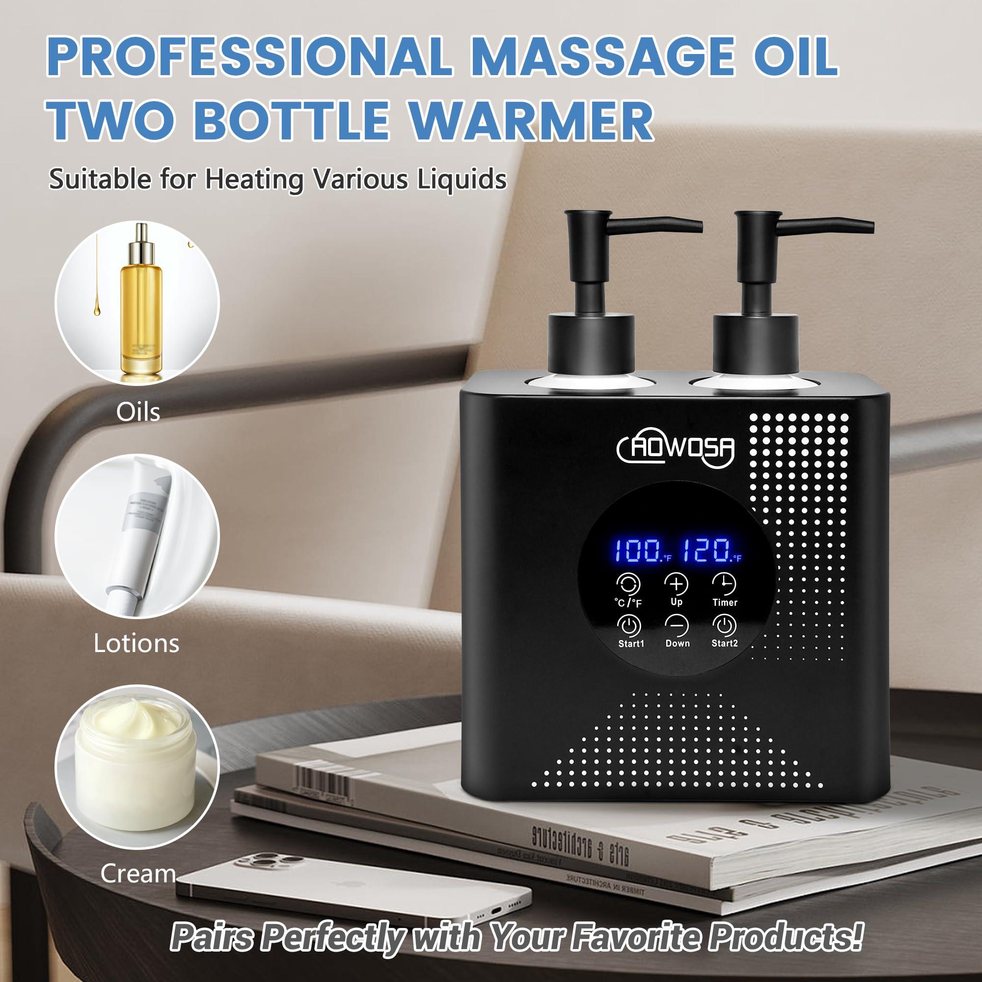AOWOSA Massage Oil Warmer Double Bottle Professional Electric Lotion Digital Heater for SPA, Portable Oil Warmer Heated Cream for Beauty Salon Home, with / Switchable Display, Four Oil Dispenser Bottle