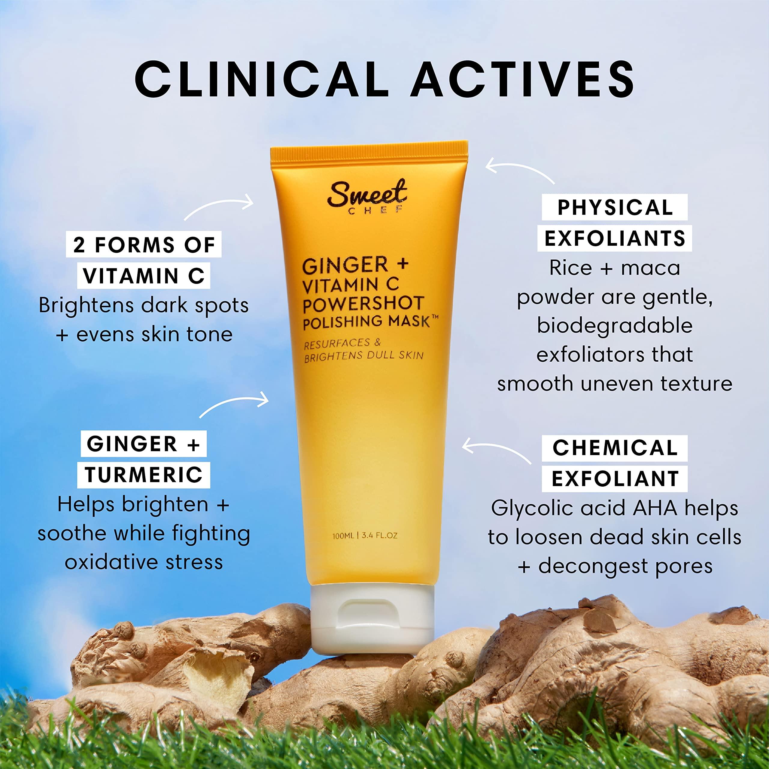 Sweet Chef Sweet Chef Ginger + Vitamin C Powershot Polishing Mask - Brightening Face Mask for Dark Spots & Uneven Skin Tone + Maca, Rice Powders & AHA Face Exfoliant & Resurfacing Mask (3.4oz)