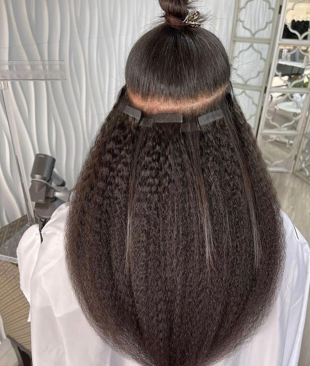 YiXing Kinky Straight Tape In Hair Extensions Human Hair YiXing Tape Extensions Human Hair 200g/Bundle,80Pcs Seamless Tape Ins for Black Women Braided Remy Hair 10Inch