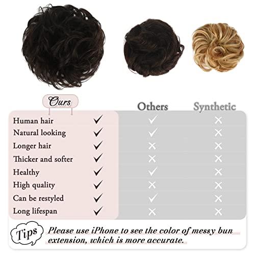 RUWISS RUWISS Messy Bun Hair Piece 100% Human Hair Messy Rose Bun Hair Buns Hair Piece for Women Real Hair Scrunchies Updo Hair Pieces Bun Extension Ponytail Messy Hair Bun (Darkest Brown)