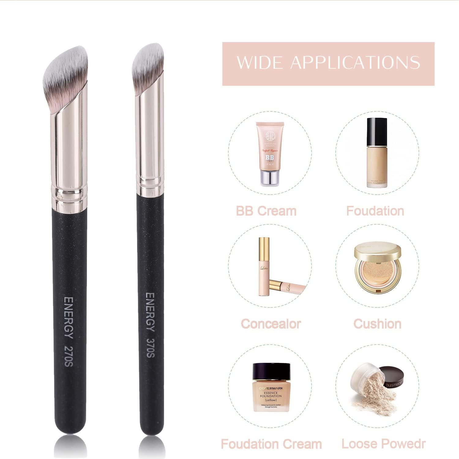 ENERGY ENERGY Foundation Brushes Set - Angled Brush & Mini Concealer Brush Premium Synthetic Eye Makeup Bushes for Blending Liquid Foundation Cream Powder Cosmetics 270S/370S