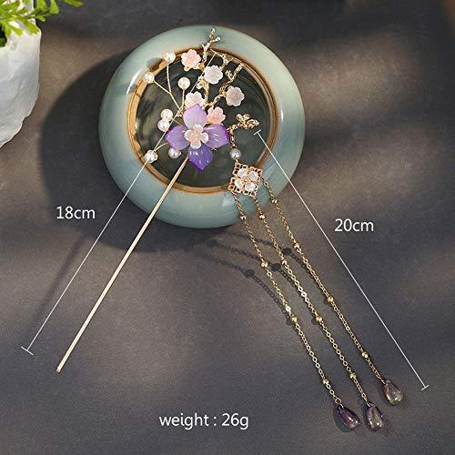 CHXIHome Classical Style Ancient Retro Hairpin Clip, Hanfu Tassel, Exquisite Vintage Headdress Jewelry Set, Hair Comb Ear Clips Set Pearls Tassels (E)