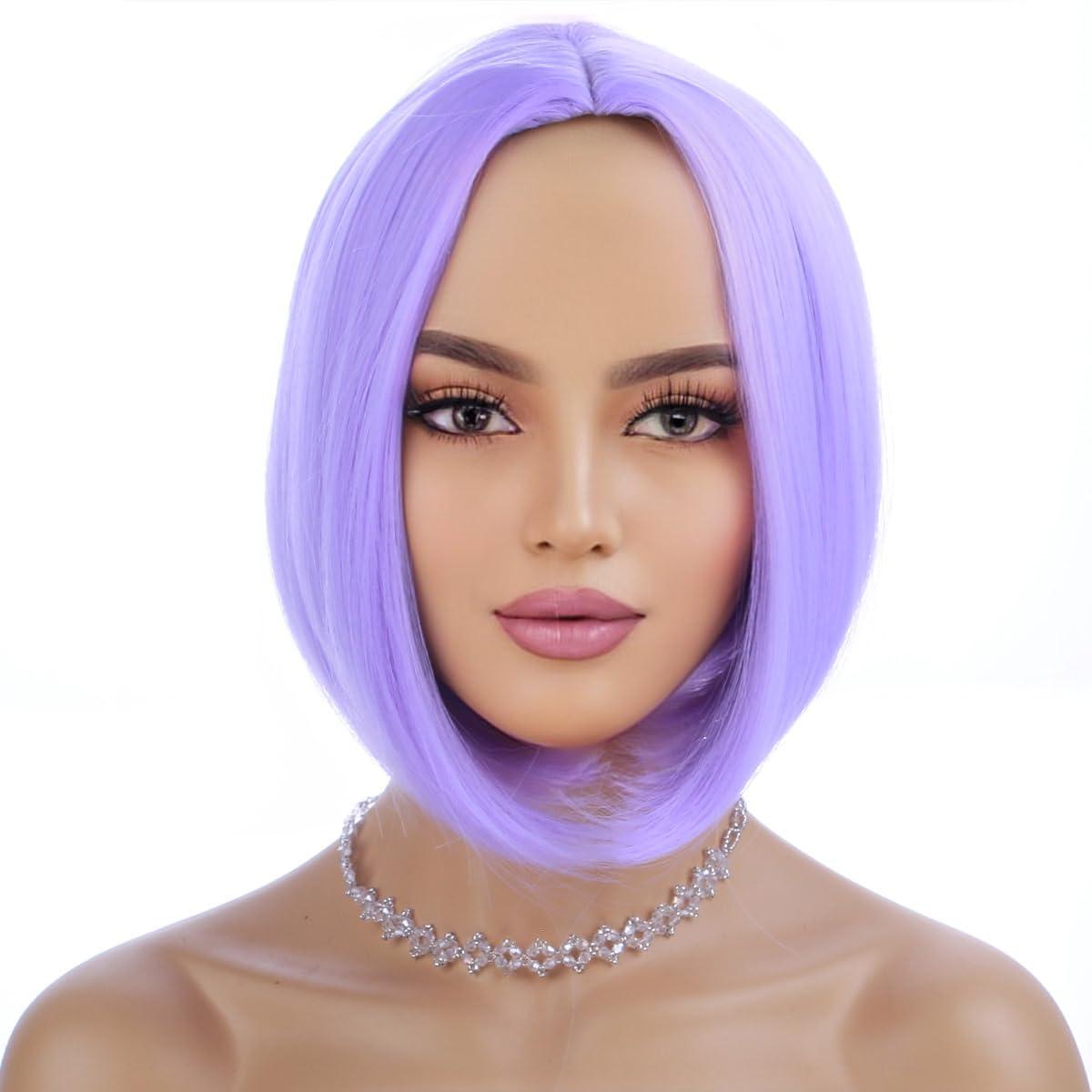 PATTNIUM PATTNIUM Purple Bob Wig for Women Short Purple Wigs Straight Middle Part Light Purple Hair Wig Natural Looking Heat Resistant Synthetic Wig